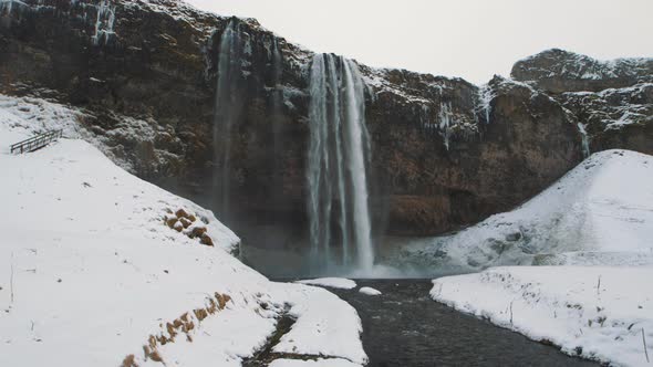 View of Magnificent Famous Waterfall Seljalandsfoss in Iceland