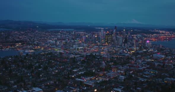 Seattle Washington Aerial View From West Lake Union Communication Antennas Entire Downtown