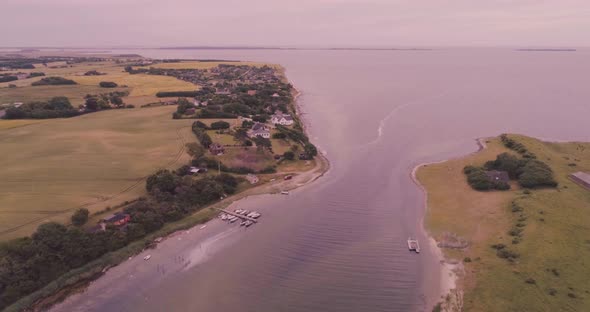 Drone footage of small coastal village in Denmark