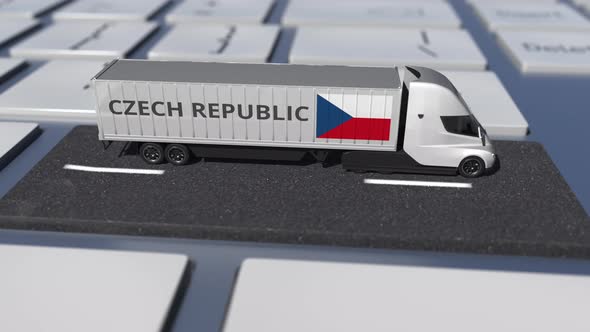 Flag of the Czech Republic on Truck and Computer Keyboard