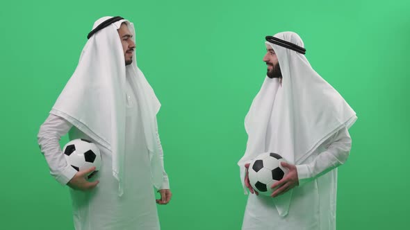 Men of Arab Appearance in Traditional Clothes on the Background of a Chroma Key Mans Wearing