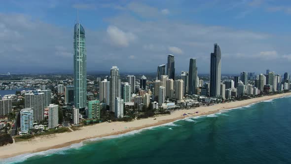 Surfers Paradise from the air,on an summers day, Beautiful beaches and High Rise apartments. Feature