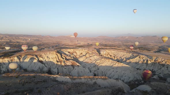 Aerial View Cappadocia Turkey  Balloons Sky