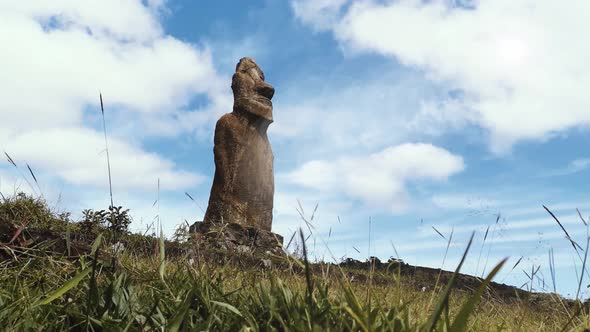 The Moai Statue with Two Pairs of Hands in Easter Island, Chile.