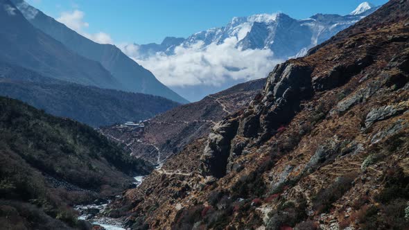 Valley And Mountains. Nepal. Timelapse