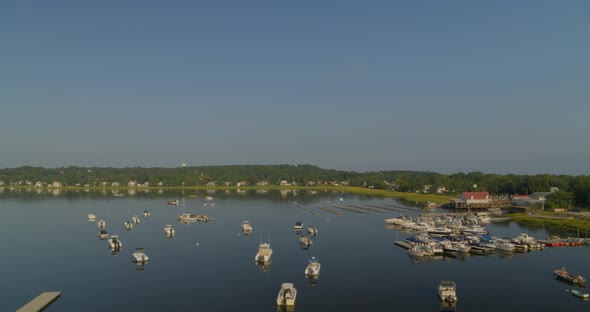 Forward Slow Pan of Boats Anchored on Oyster Bay on a Sunny Day in Long Island