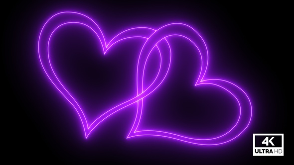 Neon Purple Couple Heart Shape Glowing & Flickering Background V3