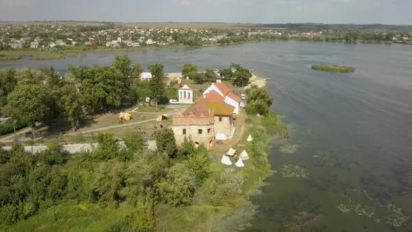 Aerial to Starokostiantyniv Castle Built at the Confluence of the Sluch and Ikopot Rivers Ukraine