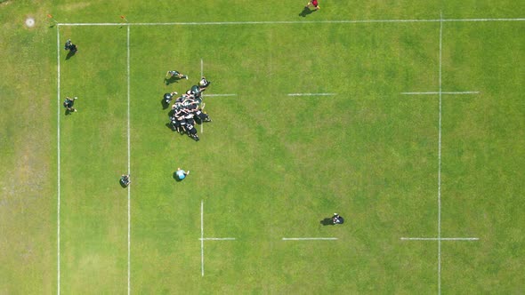 Aerial View Rugby Players Fight for the Ball