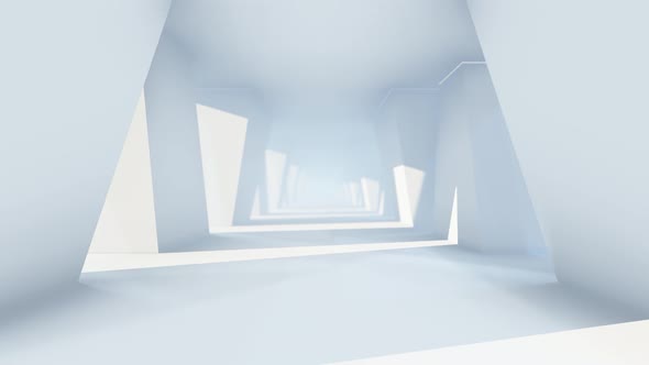 Rectangular Walls And Bright Light With Futuristic Empty White Corridor 01