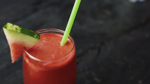 Fresh Watermelon Smoothie in a Glass with Sliced of Watermelon