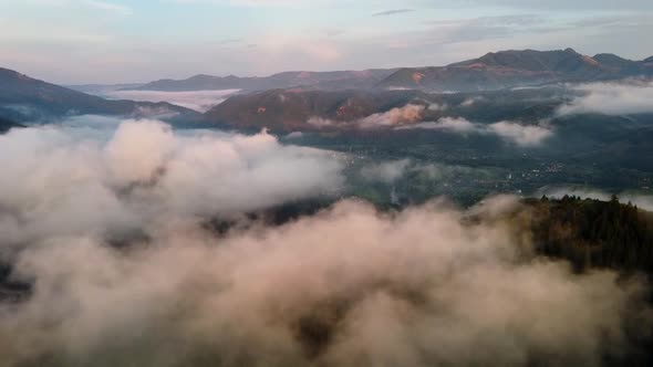 Apuseni Mountains In Clouds Aerial View, Romania