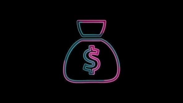 Glowing neon line banknote dollar icon isolated on black background. Banking currency sign.