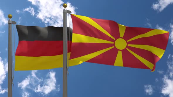 Germany Flag Vs North Macedonia On Flagpole