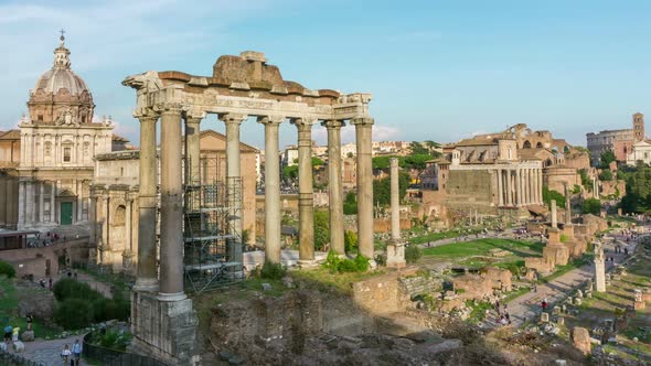 Time Lapse of Roman Forum in Rome , Italy