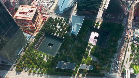 Top Down Aerial  View on the World Trade Center and 911 Memorial and Museum