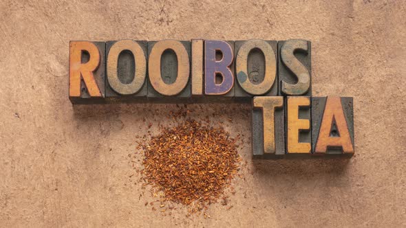 Rooibos or red tea concept - stop motion animation with letterpress wood type