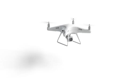 Blank white quadrocopter flying mockup, looped switch, isolated