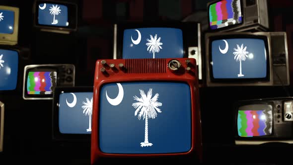 Flag Of the US State of South Carolina and Retro TVs.