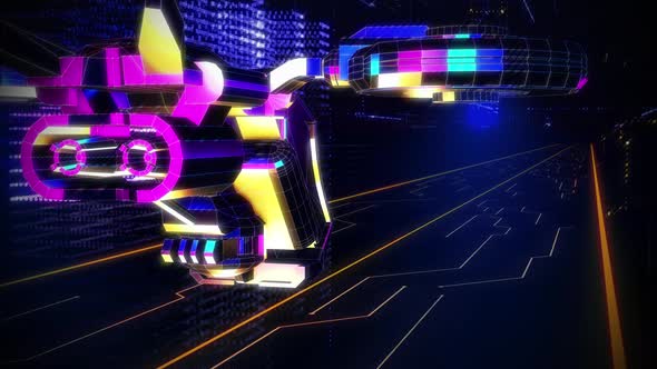 High-tech Drone Traveling Through Space Tunnel. Surreal World. Computer Graphics alt