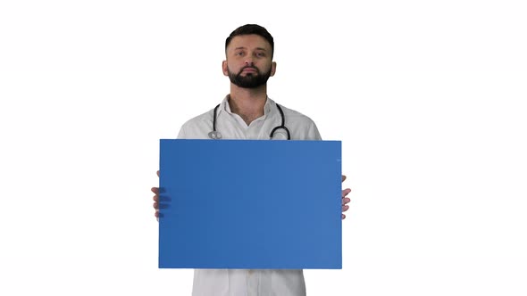 Doctor Holding a Blank Panel on White Background