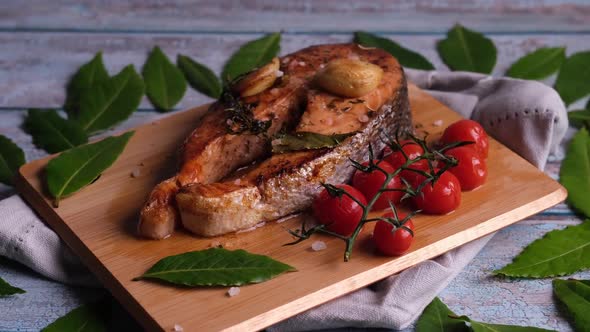 Healthy Food - Atlantic salmon steak with ingredients