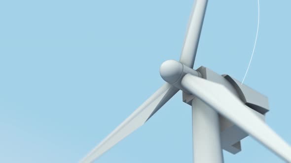 Wind Turbine. Blades Rotating. Green Advanced Technology. 3D graphic Animaton