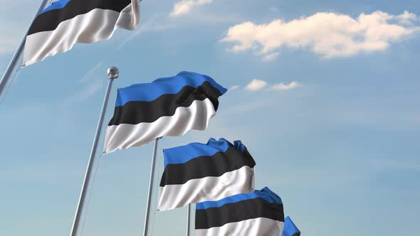 Row of Waving Flags of Estonia
