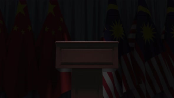 Flags of Malaysia and China and Tribune alt