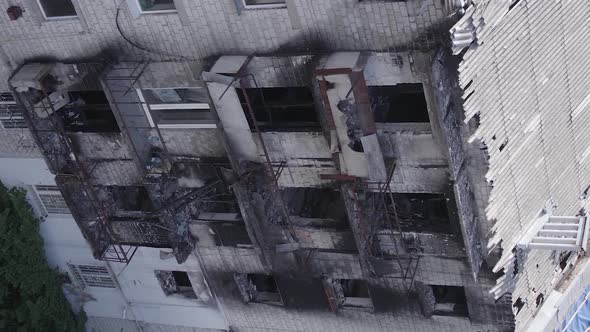 Vertical Video of a Wartorn Building in Ukraine Makariv