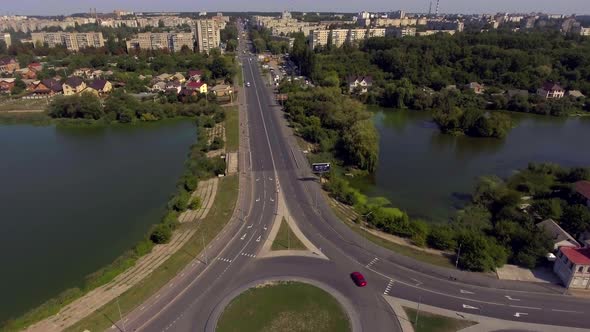 Top view of the road junction. Aerial view