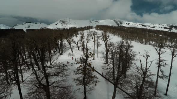 Bird's eye view of ski slope in Patagonia, South America