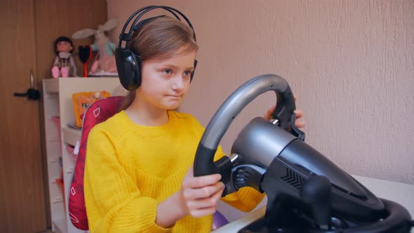 Girl With Headphones Playing Racing