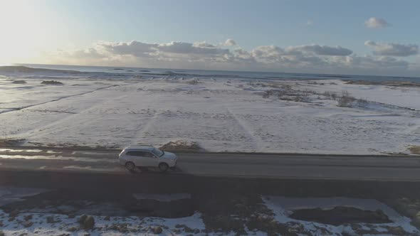 Car In The Winter Sunset