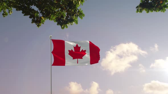 Canada Flag With  Modern City 