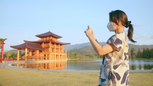 asian female woman safety travel concept wearing protective face mask