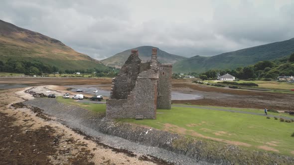 Closeup Scotland Historical Castle Ruins Aerial