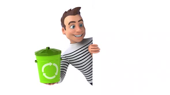 Fun 3D cartoon casual character with a green trash