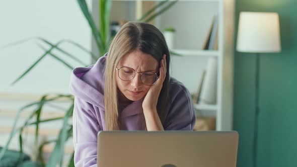 Shocked Frustrated Woman Read Bad News on Laptop Feels Stressed