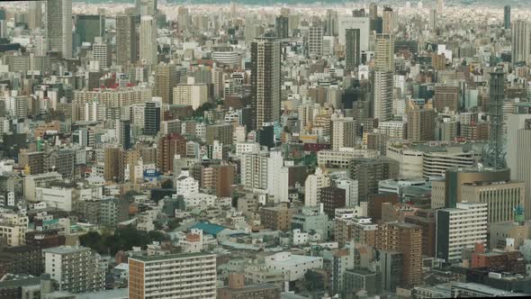 Osaka, Japan. Aerial Shot Of Central Buildings District