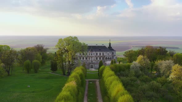 Aerial View of Pidhirtsi Castle and the Surrounding Landscape in Spring, Ukraine