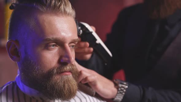 Closeup of Barber Cut Hair To Elegant Stylish Man