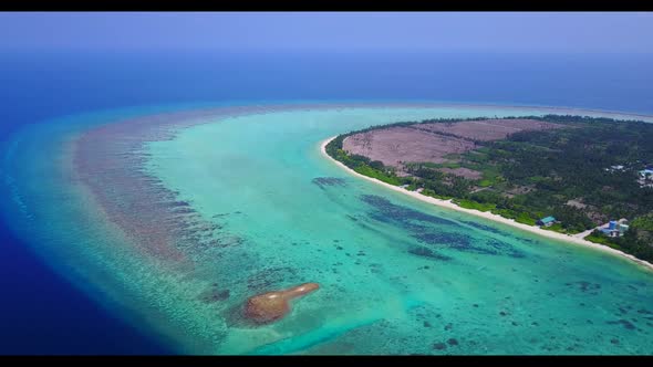 Aerial top view panorama of relaxing sea view beach voyage by aqua blue water with bright sand backg