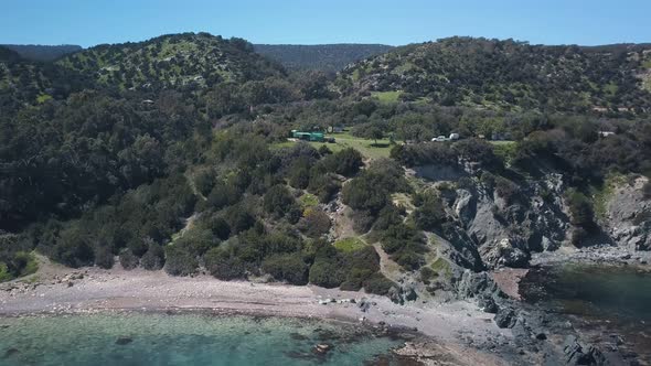 Drone Is Flying To Coast of Cyprus From Sea in Summer Day