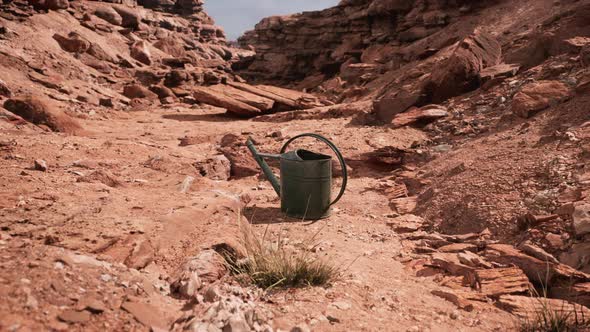 Beverage Can in Sand and Rocks Desert