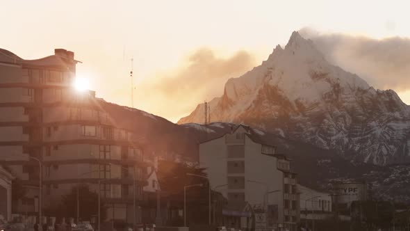 Mountains over the City of Ushuaia at Sunset, Argentina.