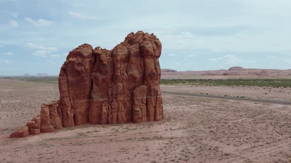 American landscape from Navajo Reservation, Arizona. Huge rock formation, landmark in desert - aeria