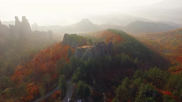 The astronomical observatory and fortress in Belogradchik from above. Tourism objects.