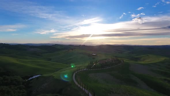 Tuscany Aerial Landscape with Road and Cypresses