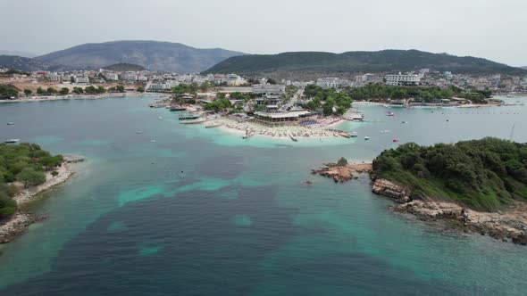 Aerial View of Tropical Beach in Ksamil Islands with Turquoise Water Albania